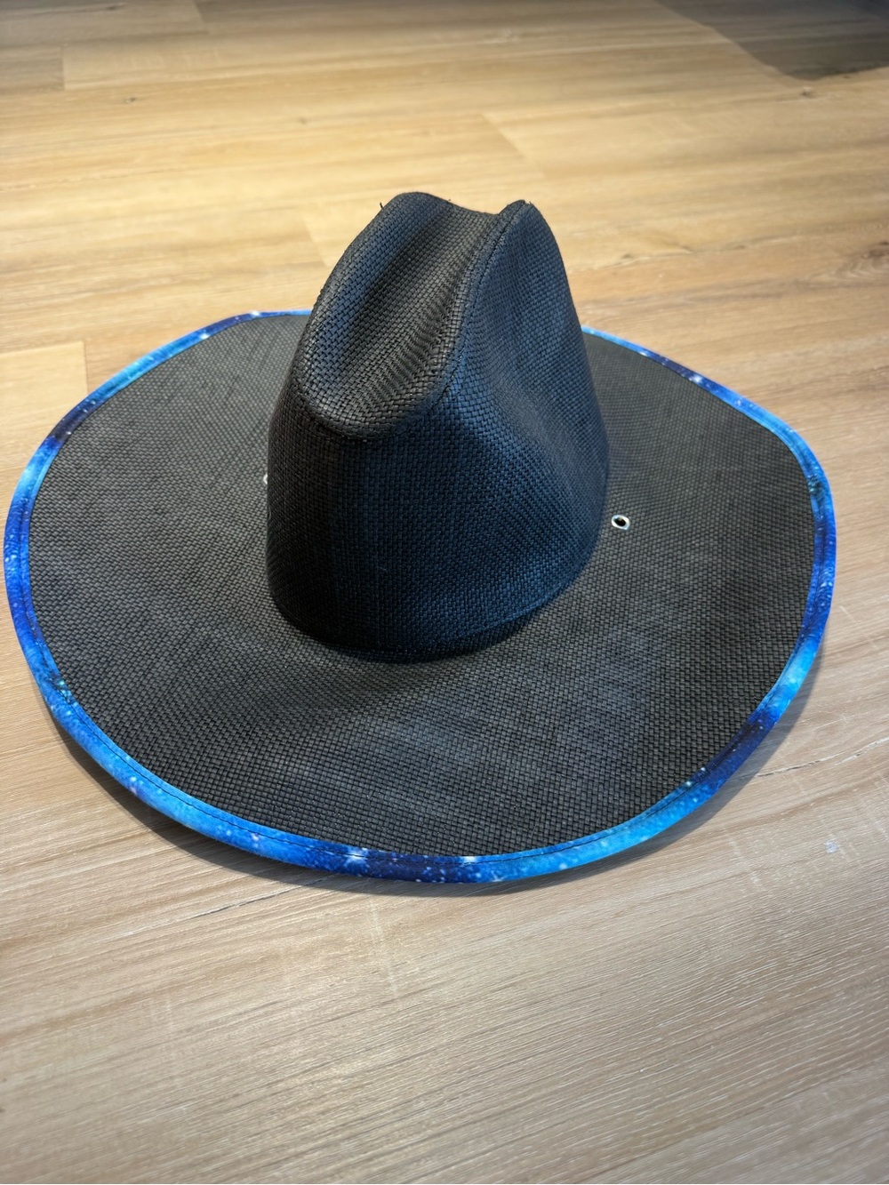 Black Wide-Brimmed Hat with Blue Accent Trim